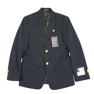 NEW Chaps Blazer Boys Size 14 Navy Blue Wrinkle Resistant Stretch Gold Buttons
